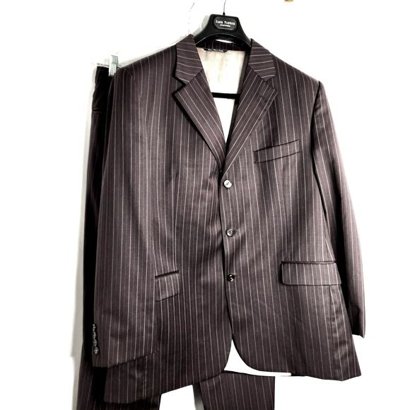 New Jack Victor Dark Brown/Gray Pinstripe 2 Piece Wool Suit